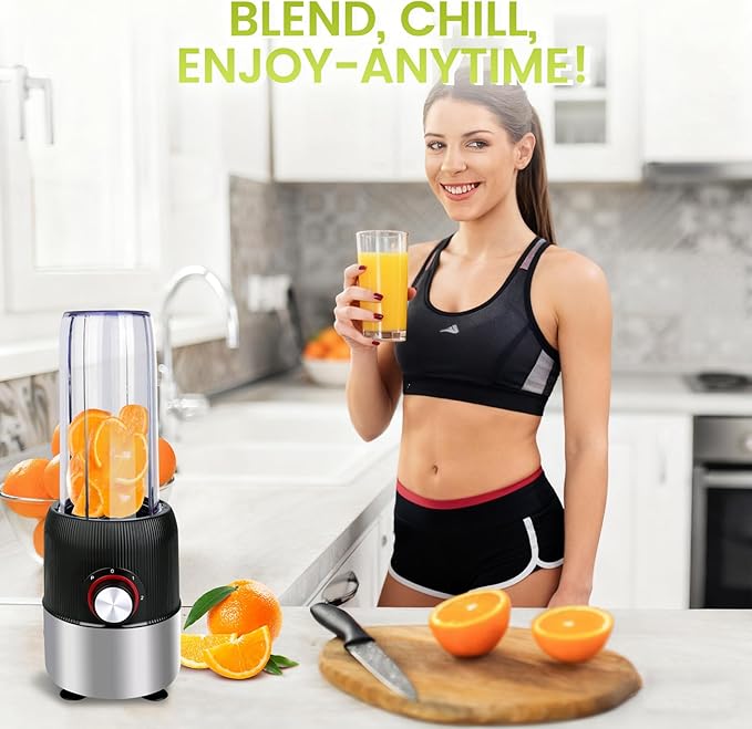 1000W 2-in-1 Personal Blender with Travel Bottles, Portable Smoothie Maker for Shakes & Grinding Coffee, 3 Speeds, 27oz & 6.7oz Cups, Compact & Powerful, Black