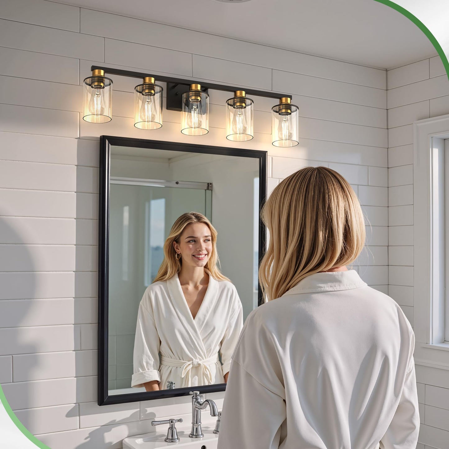 Doresshop Bathroom Light Fixtures  5-Light Gold And Black Bathroom Lighting Fixtures Over Mirror With Clear Glass Shade  Vanity Lights For Hallway Living Room Bedroom