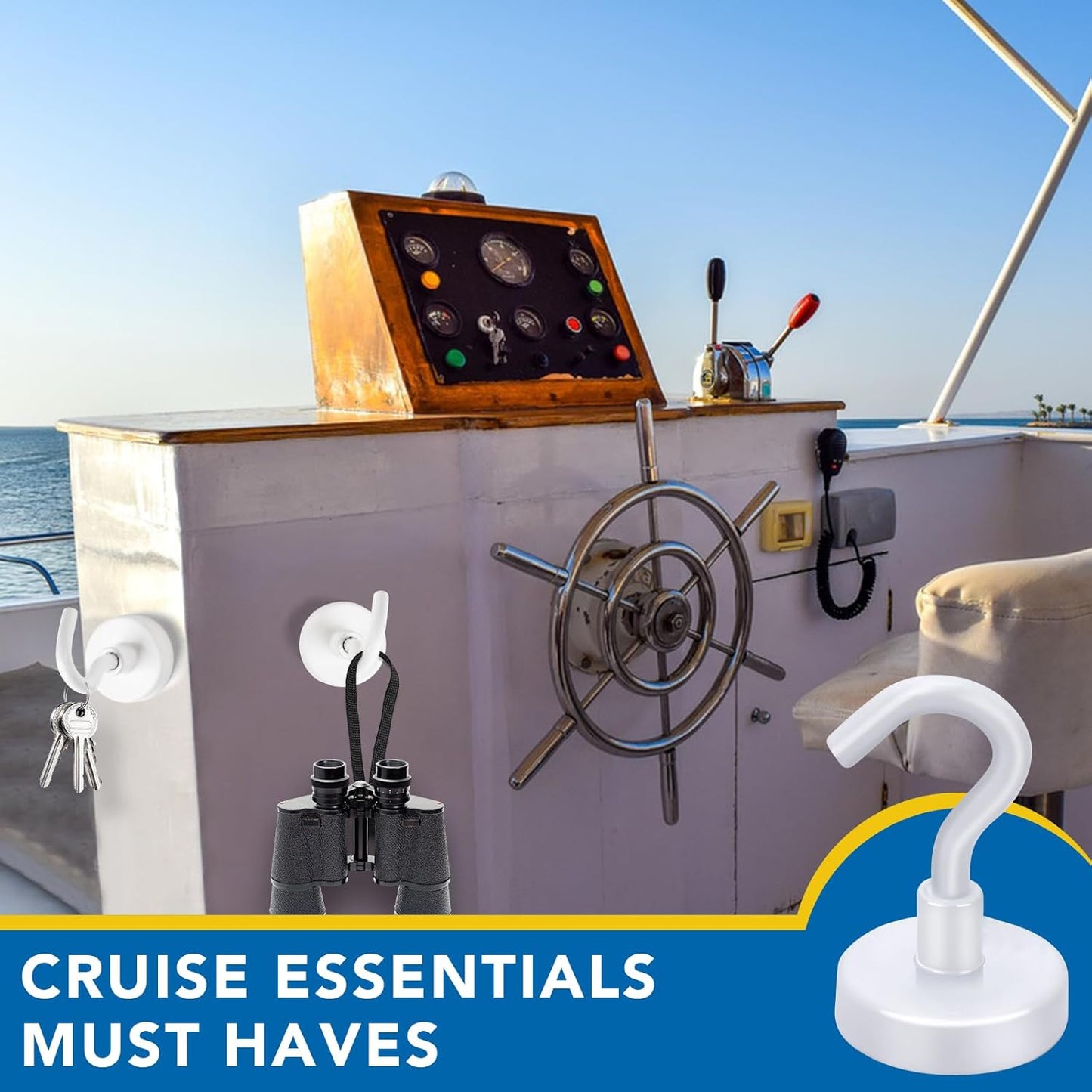 LOVIMAG Cruise Essentials, 50Lbs White Magnet Hooks for Cruise Cabin, Strong Magnetic Hooks for Hanging, Refrigerator, Celling,Grill, Kitchen, Classroom- 4 Pack