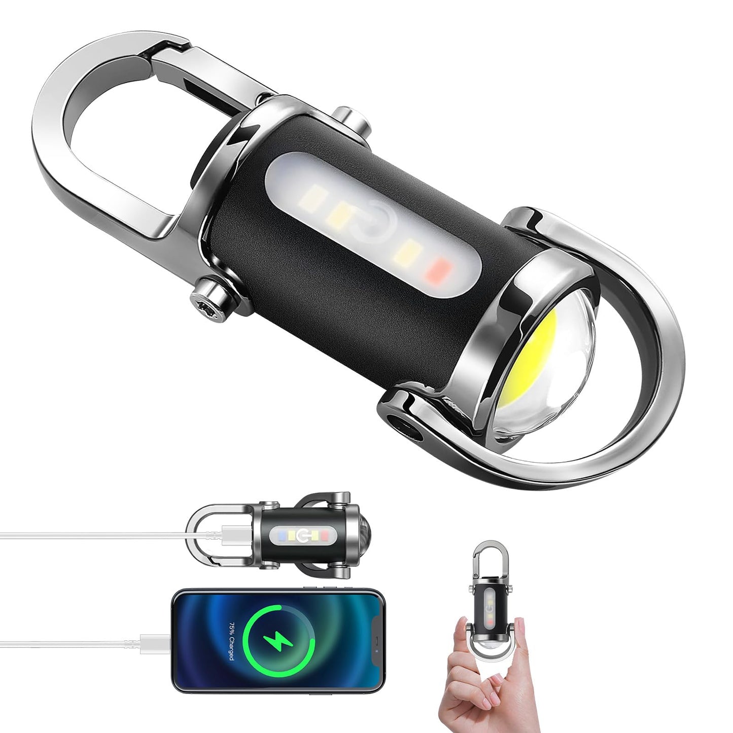 Budatao Emergency Powerbank Keychain Flashlight(3 In 1)  Rechargeable 500 Lumens Edc Tool With Red/Blue Strobe  1000Mah Usb-C Charging  Ipx7 Waterproof  Portable Flashlight For Emergencies