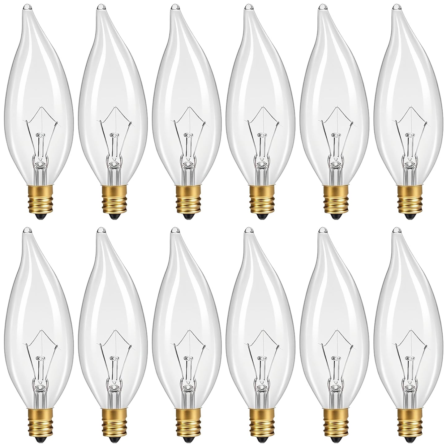 SUSLUM 12-Pack E12 Chandelier Light Bulbs 60W Warm White 2700K 120V Candelabra Light Bulb for Ceiling Fan, 650 Lumens CA10 Dimmable Clear Candle Bulbs