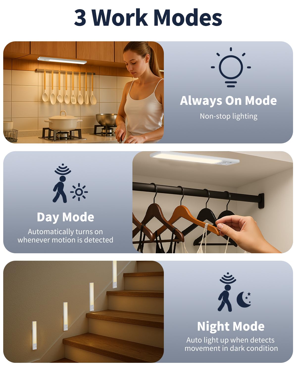 Fby Under Cabinet Lighting 1800Mah Usb Rechargeable Closet Light  8-Inch Led Motion Sensor Indoor  3-Level Adjustable Brightness And 3 Color Temperature Options (3Pack)