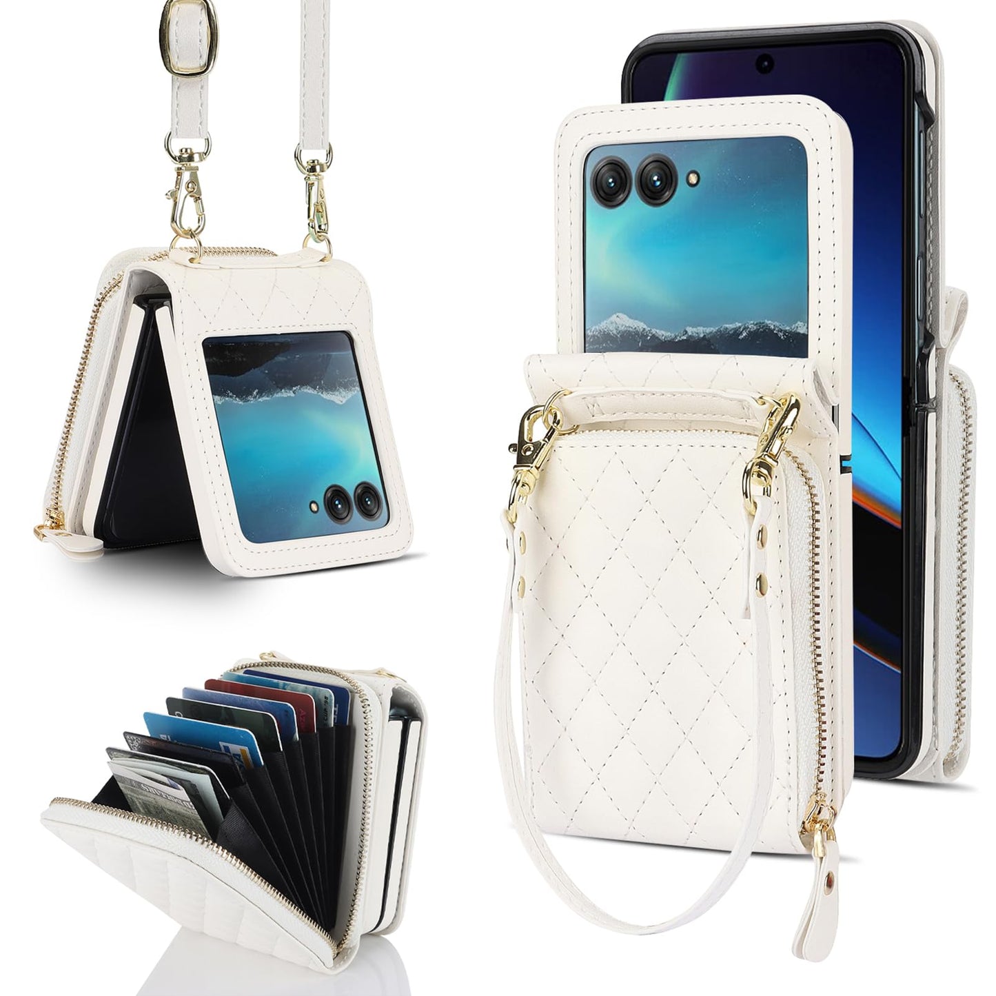 Ninki Compatible For Motorola Razr 2024 Case With Card Holder,Lanyard Strap Wristlet Case For Moto Razr 2024 Leather Wallet Flip