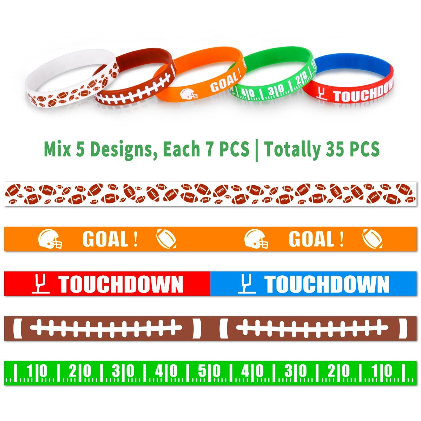 Gatherfun Football Wristband Silicone Bracelets Sport Themed Party Accessories Gift for football Tailgate Birthday Party Decorat