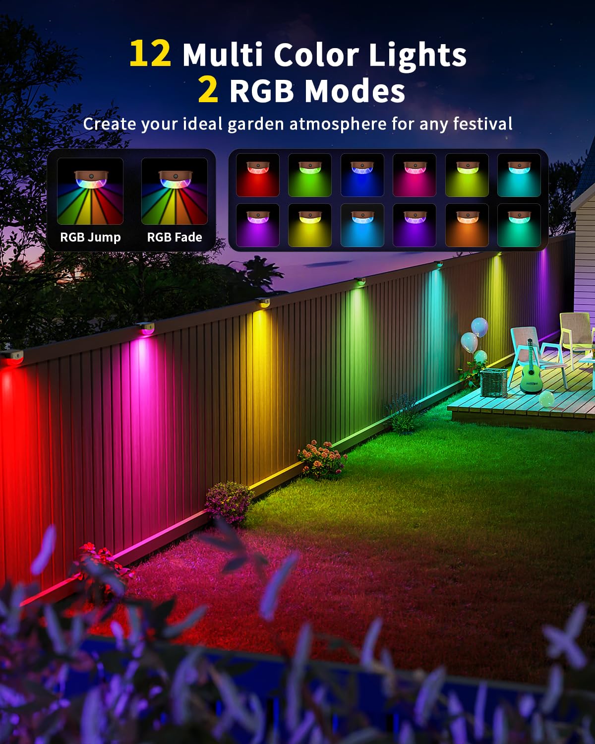 Hicotet Solar Fence Lights, 10 Pack, IP67 Waterproof, Remote Control, 15 Multi Colors, Brown, Model LNM-WLD-01