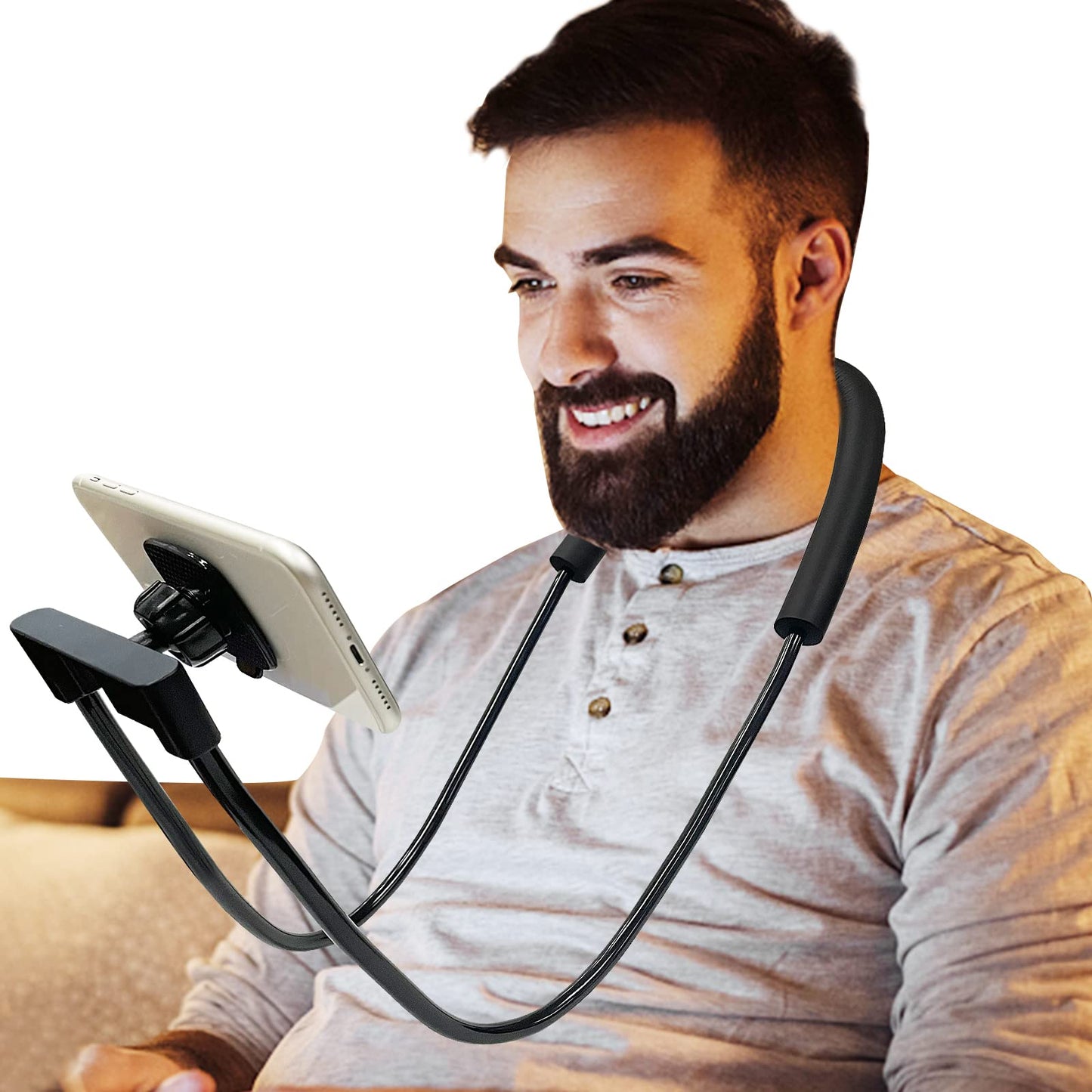 ZC GEL 360° Rotation Gooseneck Phone Holder - Black, Rubber, Middle Size, Hands-Free for All Phones & Tablets