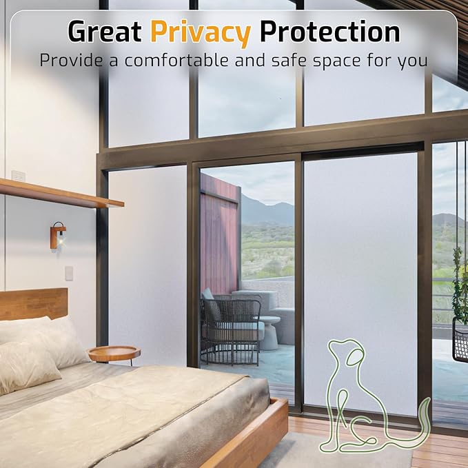 LUTE Window Privacy Film, Frosted Glass Window Film for Bathroom, Static Cling Removable Heat Control Glass Coverings, Non Adhesive Opaque Door Sticker for Home Office (Pure, 17.5" x 78.7")