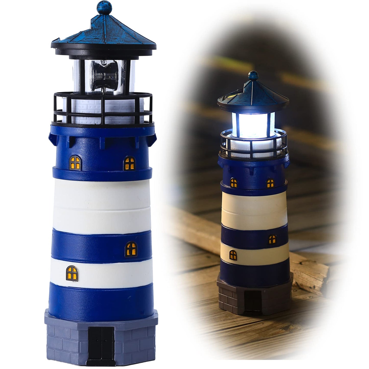 WDLFCGC Solar Powered Lighthouse - 12in Rotating Beacon, Vinyl, Blue2, Model 3130B