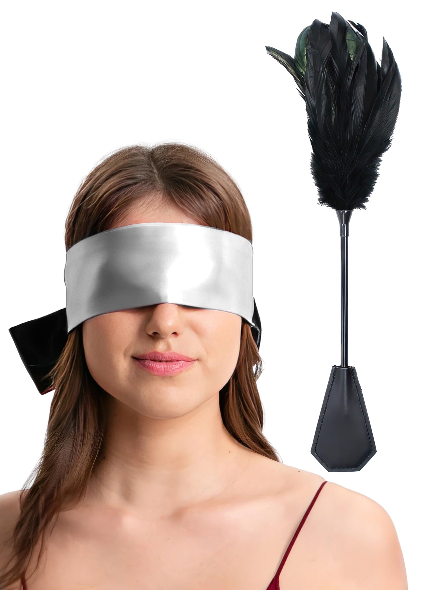 Feather Tickler Crop Satin Blindfold Mask French Tickler Whip Feather Tickle Teaser Stick Kit