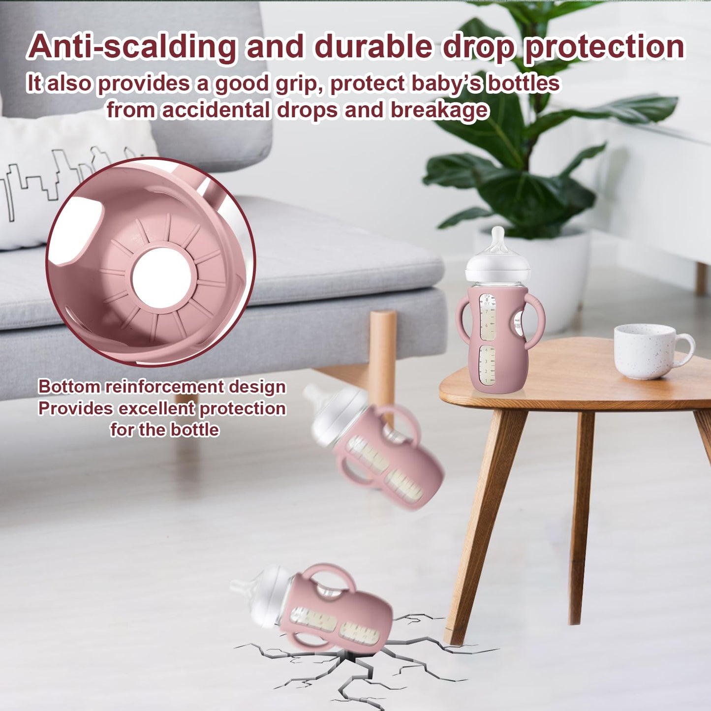 Juome Silicone Sleeves with Handles for Avent Natural Glass Baby Bottles - 3 Pack Anti Breakage Baby Bottle Holder for Philips Avent Glass Baby Bottle, Compatible with Phillips Avent Bottles 8 oz