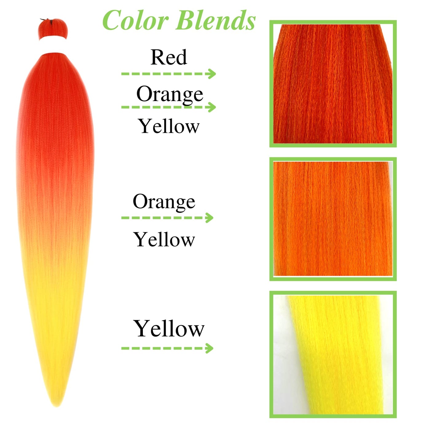 Gozill Red Orange Yellow Ombre Braiding Hair Pre Stretched Prestretched Hypoallergenic Braiding Hair Ez Braid Knotelss Braids Sy