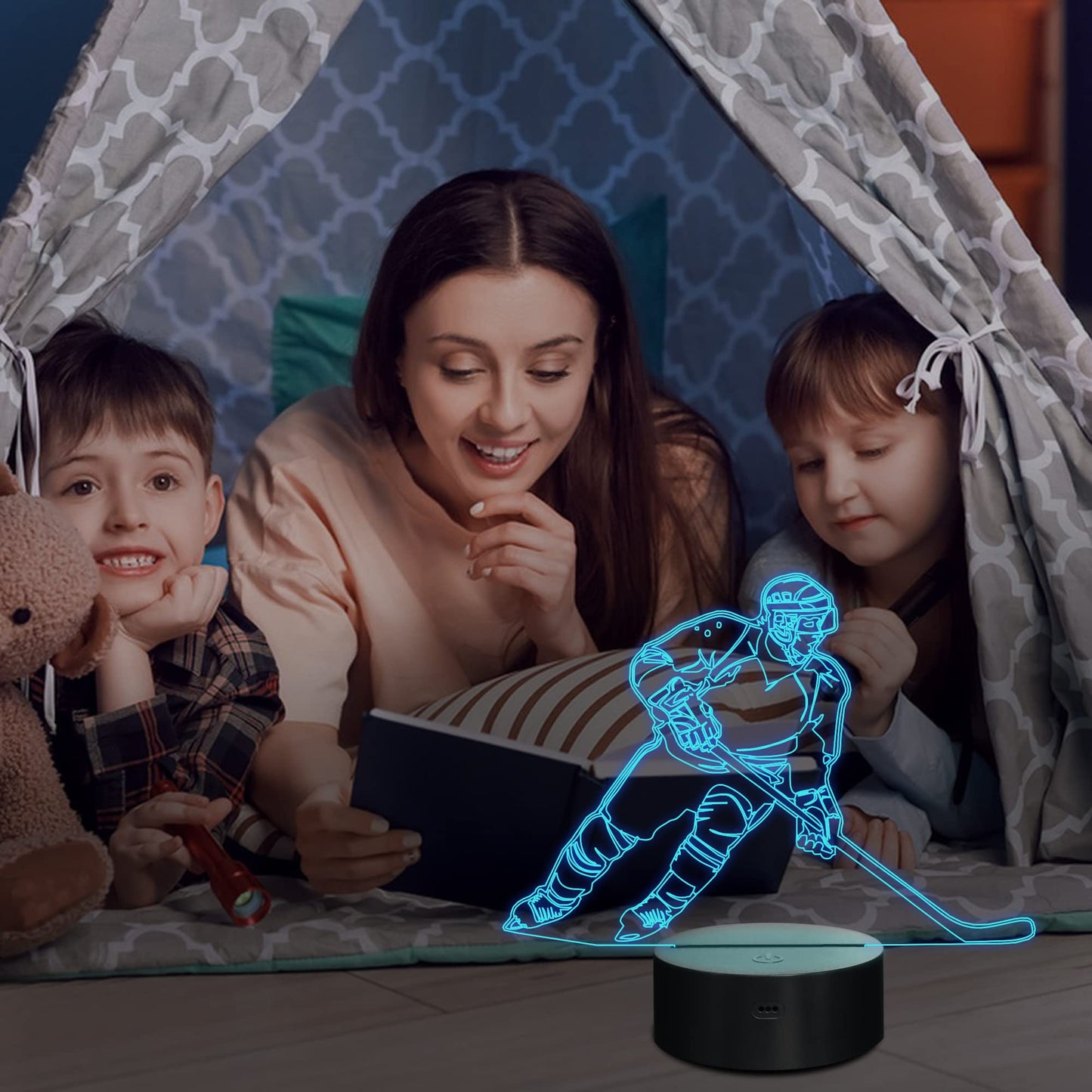 Lampeez 3D Ice Hockey Player Night Light - Multicolored Acrylic With Remote Control, Model Fs-2810-9999, Perfect Gift For Kids