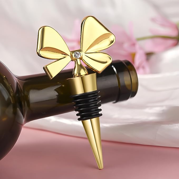 3 Pack Bowknot Wine Bottle Stoppers, Holiday Decor - zinc alloy Decorative Wine Stoppers - Wine Gift for Hostess - Cute Wine and Beverage Corker Bottle Sealers Women's Day gifts