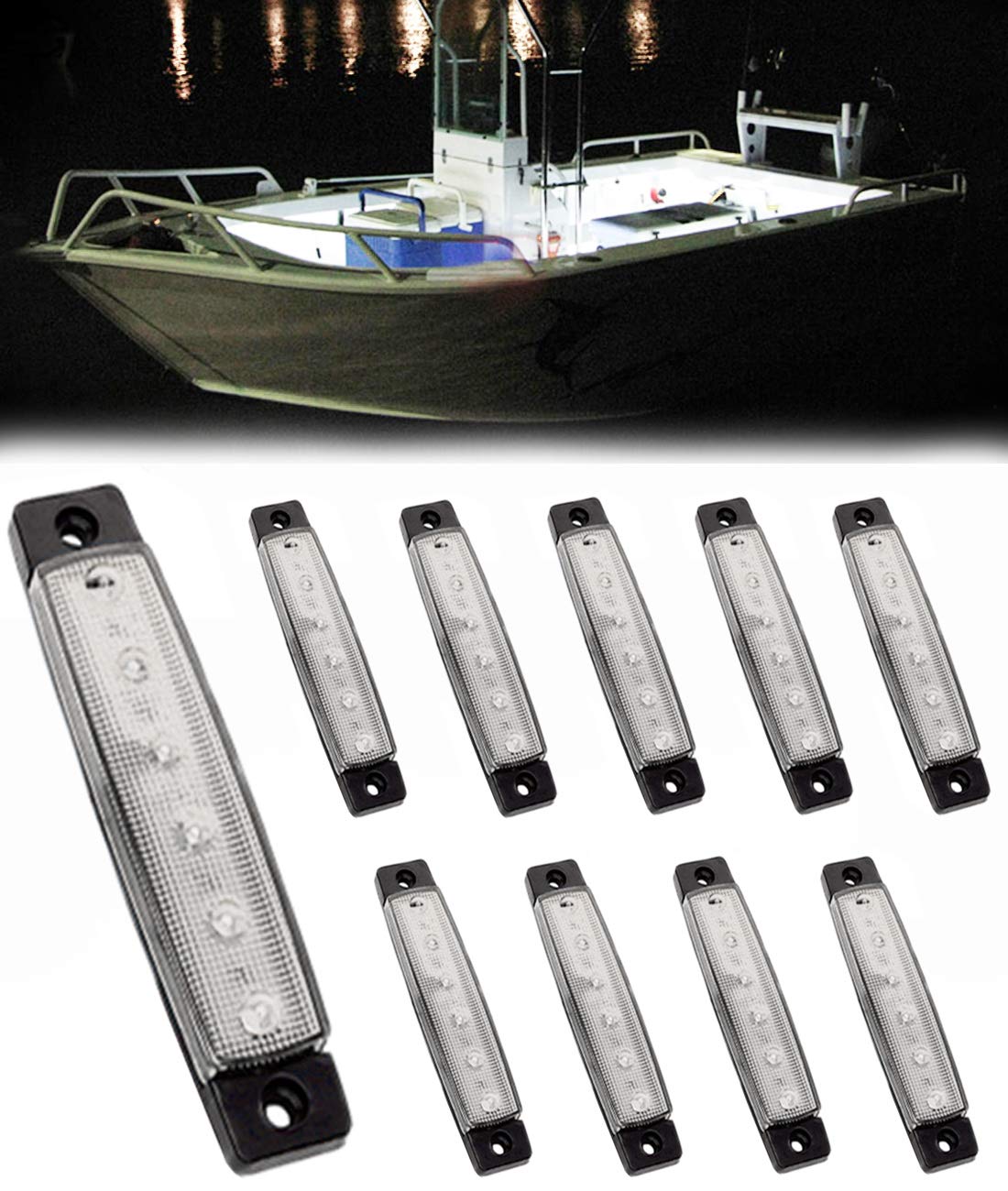 Shangyuan LED Marine Boat Lights, Waterproof Interior Deck Lighting, 10PCS, White, ABS Material