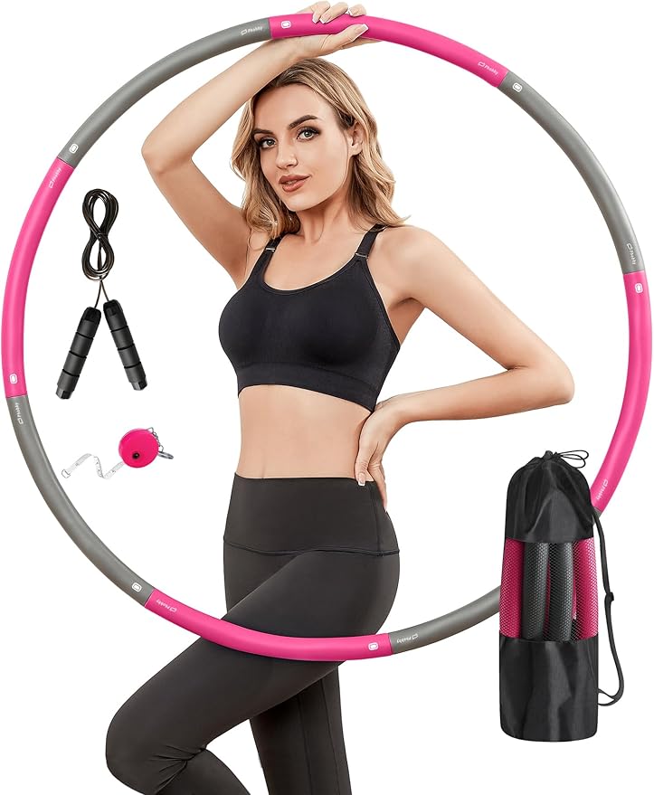Phobby Weighted Exercise Hoop for Adults, 2.2lb Detachable Fitness Hoop, Adjustable Hoop with Jump Rope, Tape Measure and ...