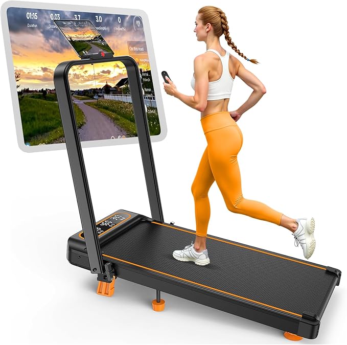Treadmill Walking Pad with 15% Incline/Handle Bar/2 LED Display, 3.5HP Portable Treadmills for Home Small, Foldable Walkin...