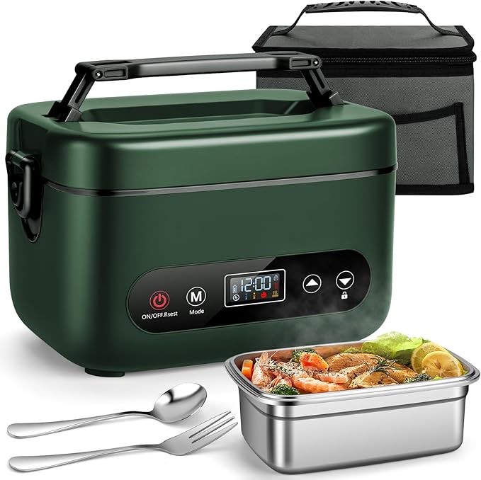 1.2L Cordless Electric Lunch Box – 20000mAh Rechargeable Portable Food Warmer with 5-Sided Heating, Auto Temperature Control, Leakproof & BPA-Free – Perfect for Office, Truck, Outdoors Green