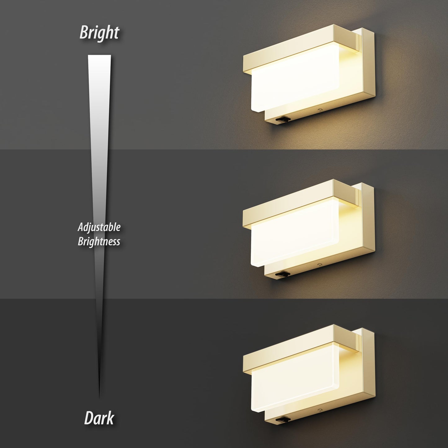 Lightinn Wall Sconce Champagne Gold Wall Light With On/Off Switch 8 Inch Led Wall Lamp Acrylic Lampshade 4000K Sconce Wall Lighting