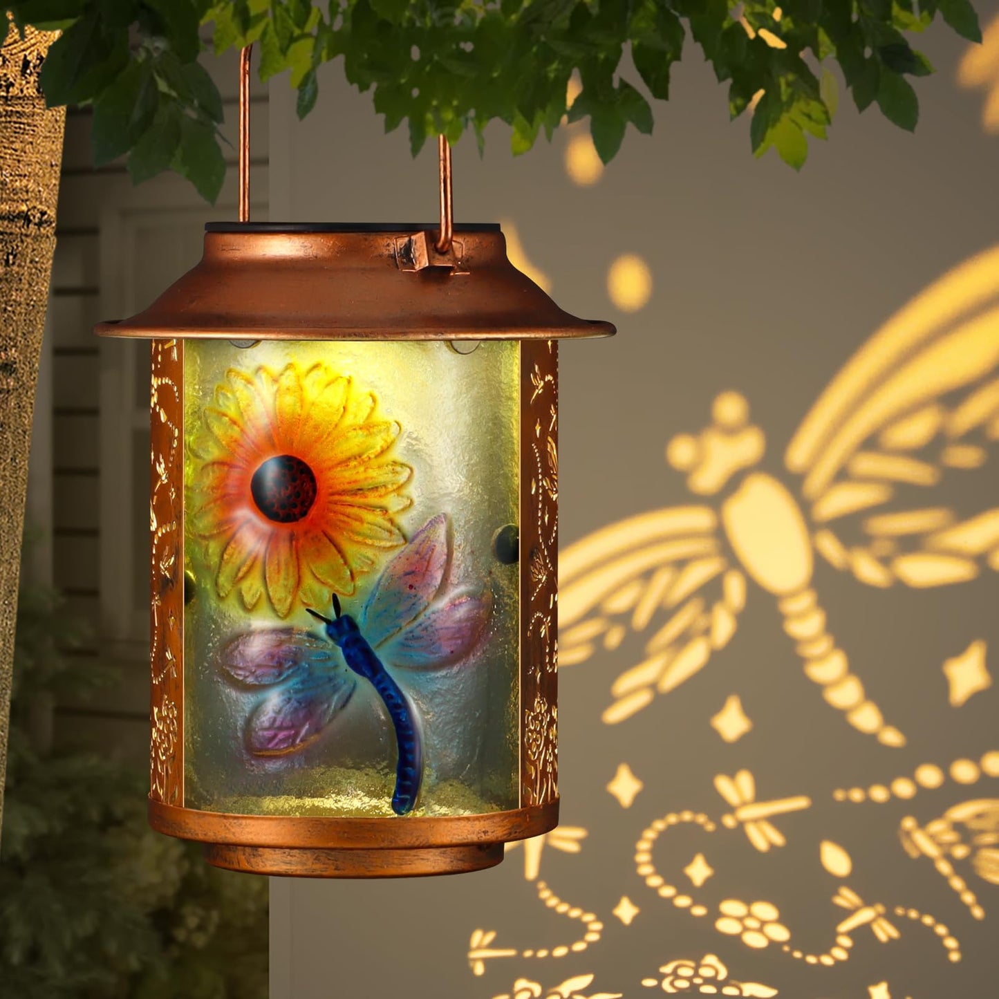 Dragonfly Solar Lanterns Outdoor Waterproof, Birthday Gifts for Women Mom Grandma , Metal Garden Decor Hanging Solar Lights Outs