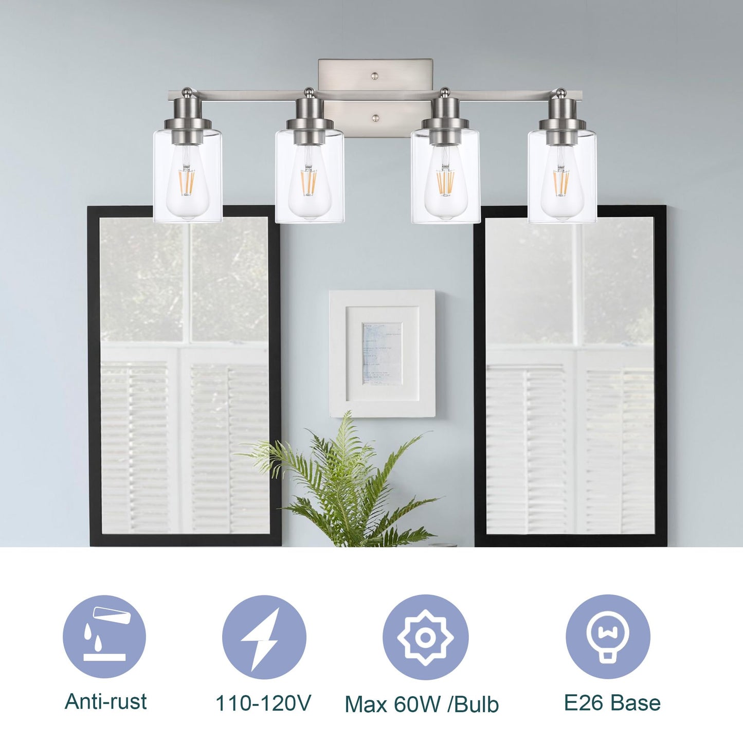 Wanluce 4 Light Track Lighting Fixtures Ceiling Kitchen Track Lighting Kit Brushed Nickel Bathroom Tracking Vanity Lights With Clear Glass Shade  Rotatable Spotlight For Accent Task Wall Art Hallway