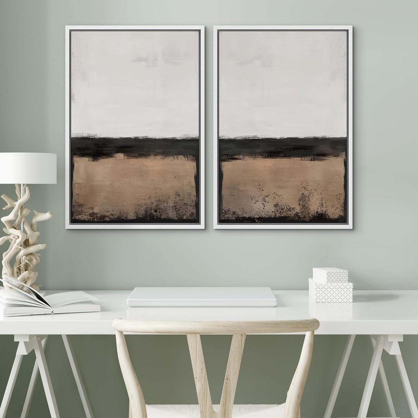 SIGNWIN Framed Canvas Print Wall Art Abstract Landscape Neutral Tones with Horizon Line Illustrations Modern Art Decorative Contemporary for Living Room, Bedroom, Office - 24"x36"x2 White
