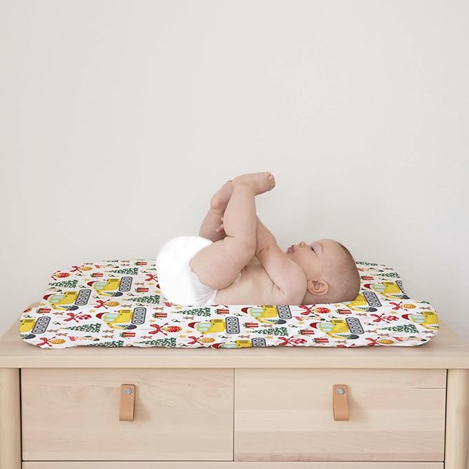 Christmas Truck Excavator Tractor Changing Pad Cover Construction Trucks Fitted Baby Change Table Sheets for Boys Girls Soft Winter Xmas Gift Stretch Fitted Changing Table Mats Cover 32''x16''