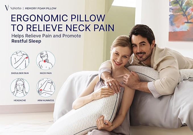 Vaverto Gel Memory Foam Pillow -Standard Size - Ventilated, Premium Bed Pillows with Viscose Made from Bamboo Pillow Cover, Cooling, Contoured Support, Orthopedic Sleeping