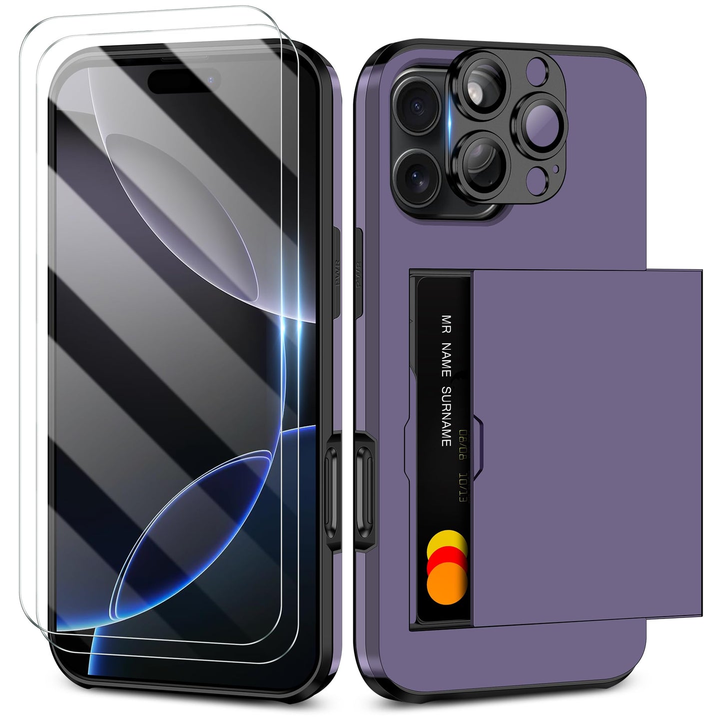 Samonpow For Iphone 16 Pro Case Wallet With Card Holder + 2 Screen Protector + 1 Camera Cover Full Body Heavy Duty Protective Du