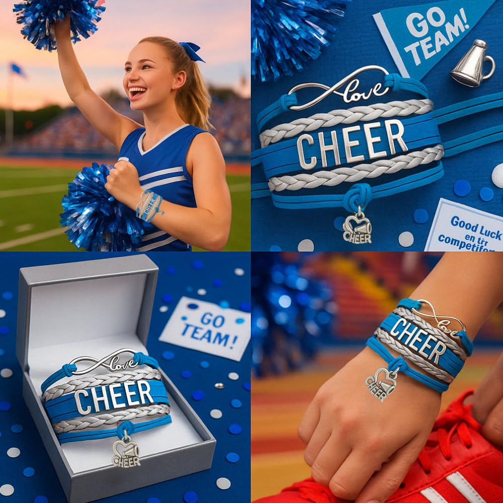 Infinity Collection - Cheer Bracelet - Blue and Silver - Cheerleading Infinity Charm Jewelry Gift for Cheerleaders, Teams or Squ