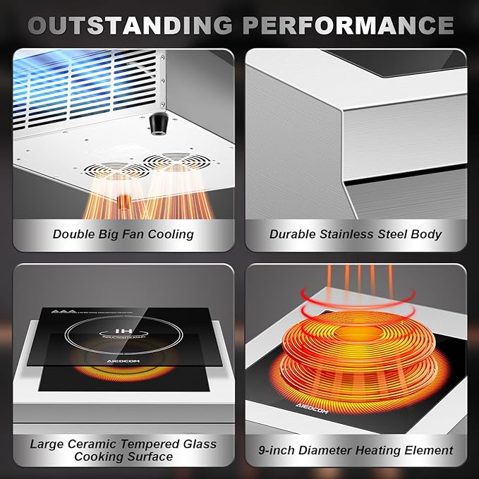 5000W 240V Commercial Induction Cooktop, High Power Induction Electric Stove, Countertop Burner with Press/Knob Controller, LED Strip Display (with 2p Miniature circuit breaker, No Plug)