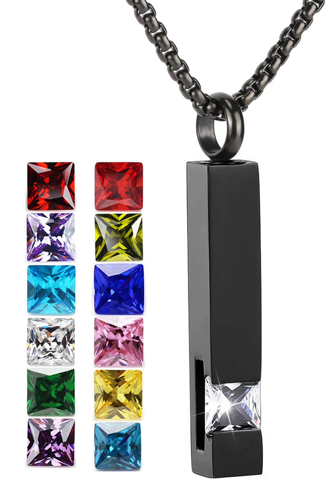 YOUFENG Urn Necklaces for Ashes Birthstone Cube Urns for Human Ashes Memorial Cremation Urn Locket Keepsake Ashes Jewelry (April