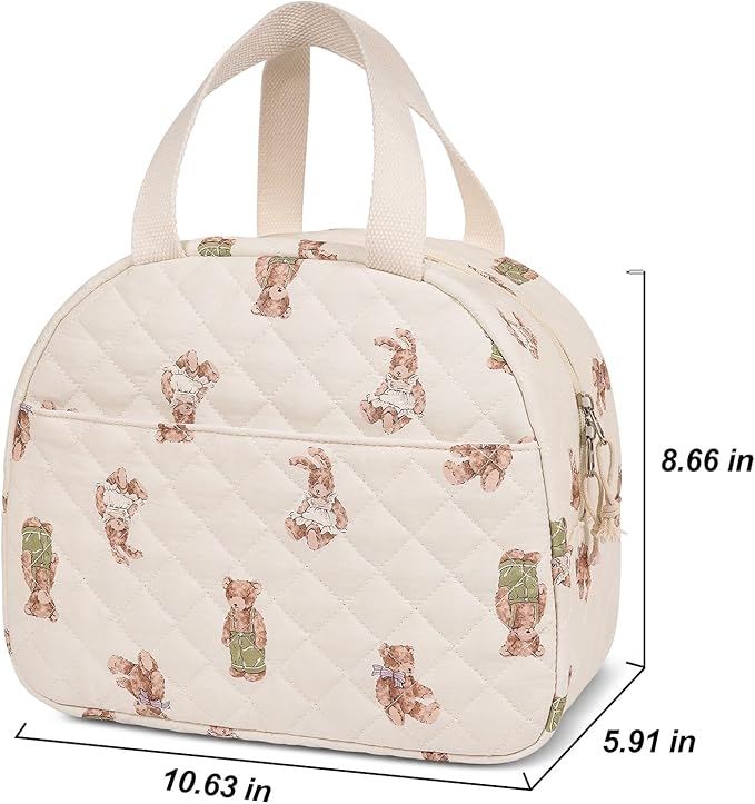 Lunch Box for Women,Cute Quilted Lunch Tote Bag,Reusable Insulated Lunch Box,Large Capacity Cooler Bag with Compartments for Work, Picnics or Travelling