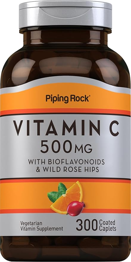 Piping Rock Vitamin C 500 mg with Bioflavonoids & Rose HIPS | 300 Caplets | Vegetarian, Non-GMO, Gluten Free Supplement