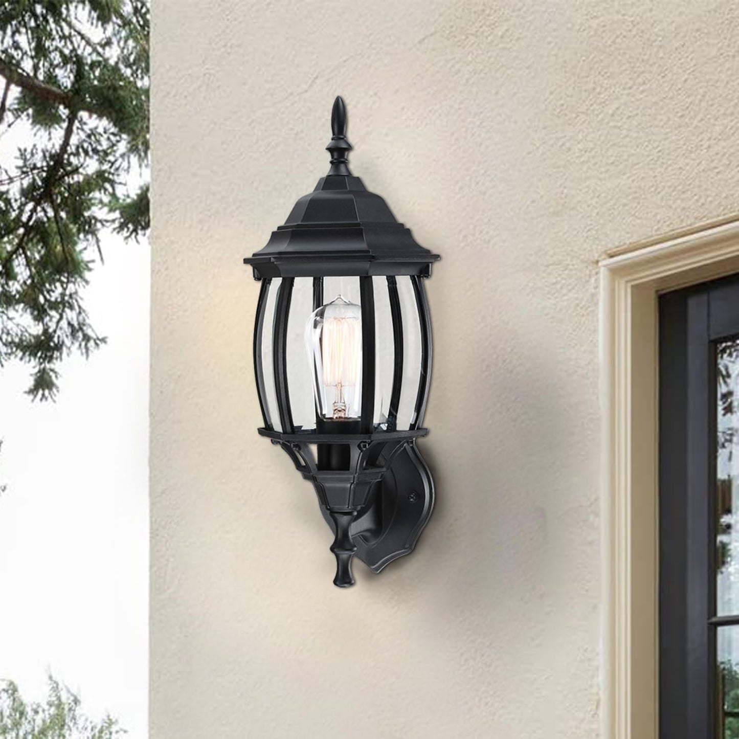 Faymart Lighting 16.8 Inch Outdoor Porch Light - Black Outside Light For House  Metal And Glass Exterior Wall Sconce  Waterproof Wall Mount Outdoor Lantern For Garage Front Door Balcony E26 Base