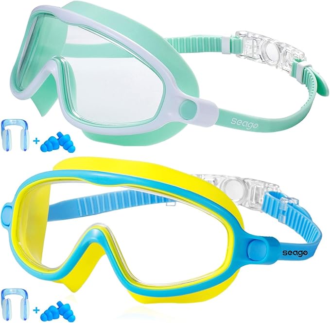 Seago Kids Goggles for Swimming 2 Pack No Leaking Outer Eye Fit with Wide View Anti-Fog UV Protection Crystal Clear Watert...
