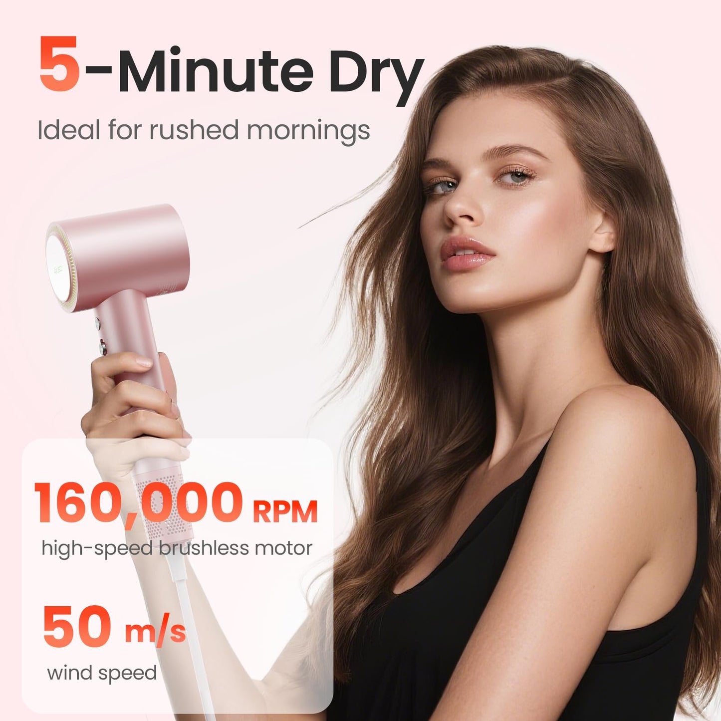 Hair Dryer, 160,000 RPM High-Speed Ionic Blow Dryer for Fast Drying, Professional Lightweight Hairdryer with Diffuser, Magnetic