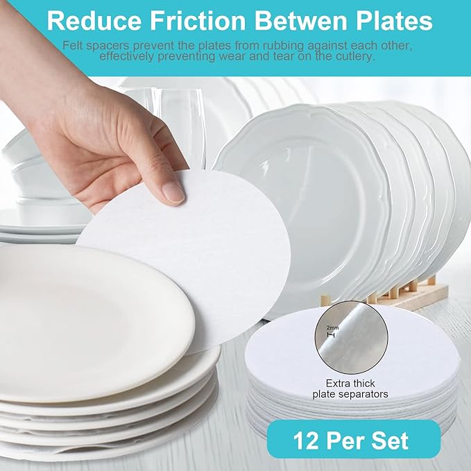 China Storage Containers-Quilted Dish Storage Containers with Lid Hard Shell for Moving Transport, Dinnerware Storage,Stackable Plate Storage,24 Felt Plate Dividers Included,2PACK 12*12*8in