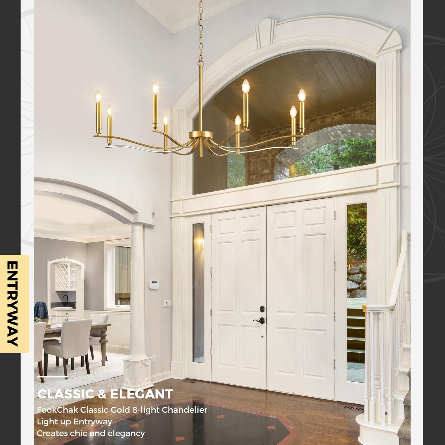 Fookchak Gold Chandeliers For Dining Room  8-Light Brass Chandelier Light Fixture Over Table Modern Candle Chandelier 44In Master Bedroom Chandeliers Lighting For Entry Foyer Bathtub Living Room