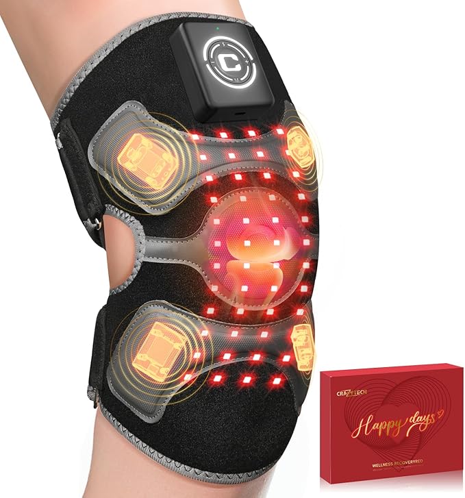 3D Red Light Therapy Vibration Massage Knee Brace - FSA Eligible HSA 5000mAh Cordless Knee Massager with 4 Vibration Area...
