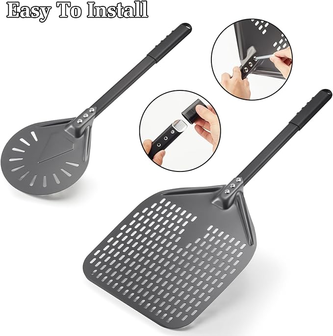 Pizza Peel 12 Inch+8 Inch, Aluminum Metal Pizza Turning Peel, Professional Pizza Spatula Paddle for Homemade Pizza