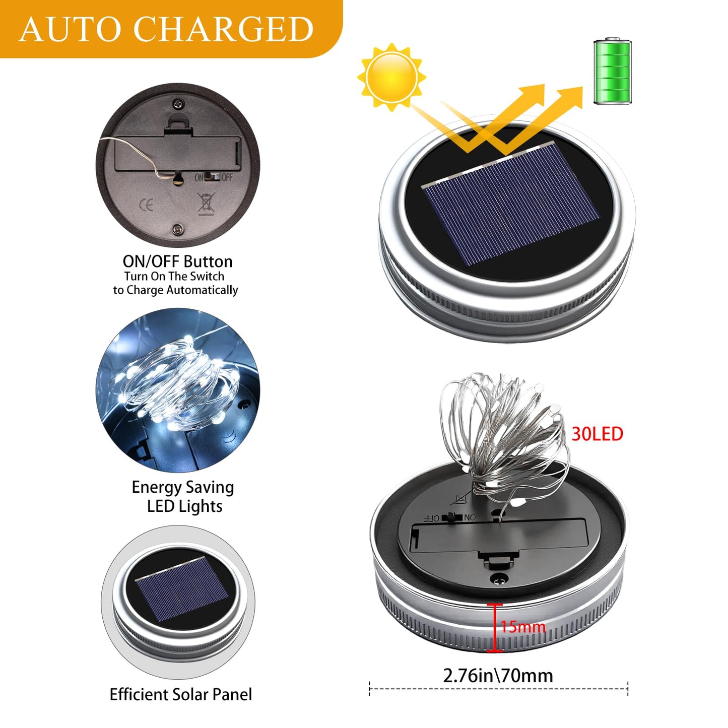 ZNYCYE Mason Jar Solar Lights - 12 Pack 30LED Cool White Waterproof String Lights for Outdoor Patio Garden Decoration