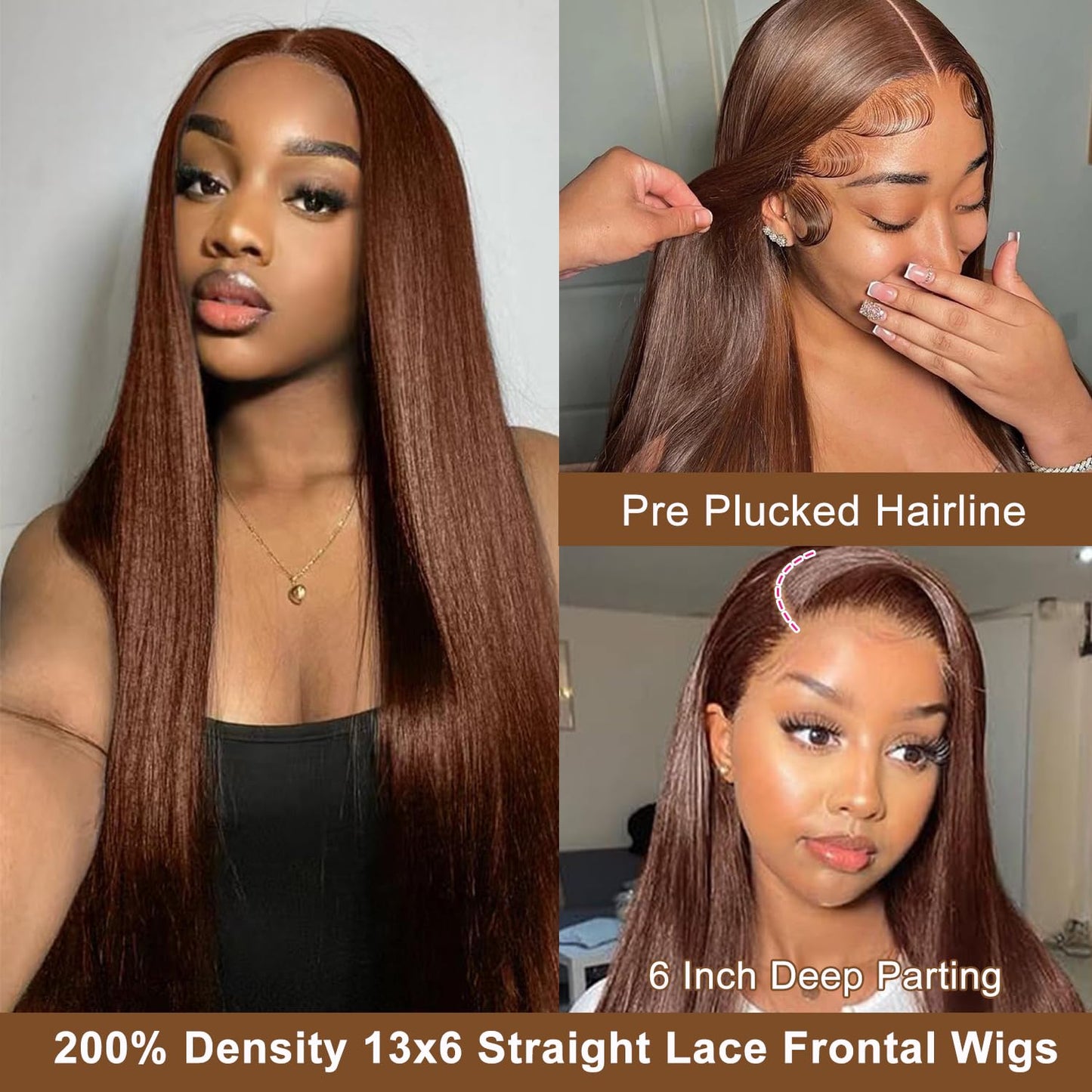 OOVVDA 200% Density Chocolate Brown Lace Front Wig Human Hair Straight 13x6 HD Transparent Lace Frontal Wigs Human Hair Pre Pluc