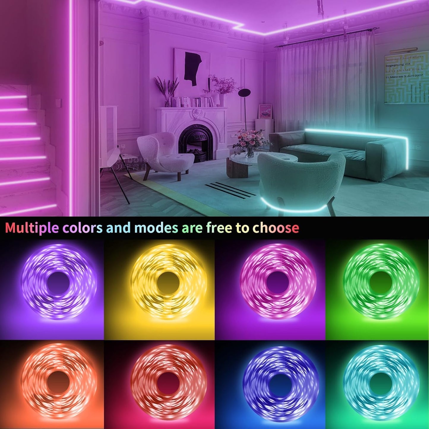 Ksipze Led Lights For Bedroom 50Ft Led Strip Lights With Remote Rgb Color Changing Music Sync Smart App Control For Room Bedroom Lighting Flexible Home D?Or