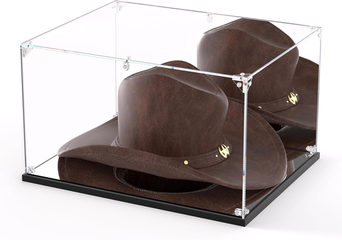 Clear Acrylic Display Case, Cowboy Hat Showcase, Panama & Tweed Organizer with Mirror Backplate & Base uv Protection and Transparency Memorabilia Collectibles(16.5*13*7.9inch,42*33*20cm)