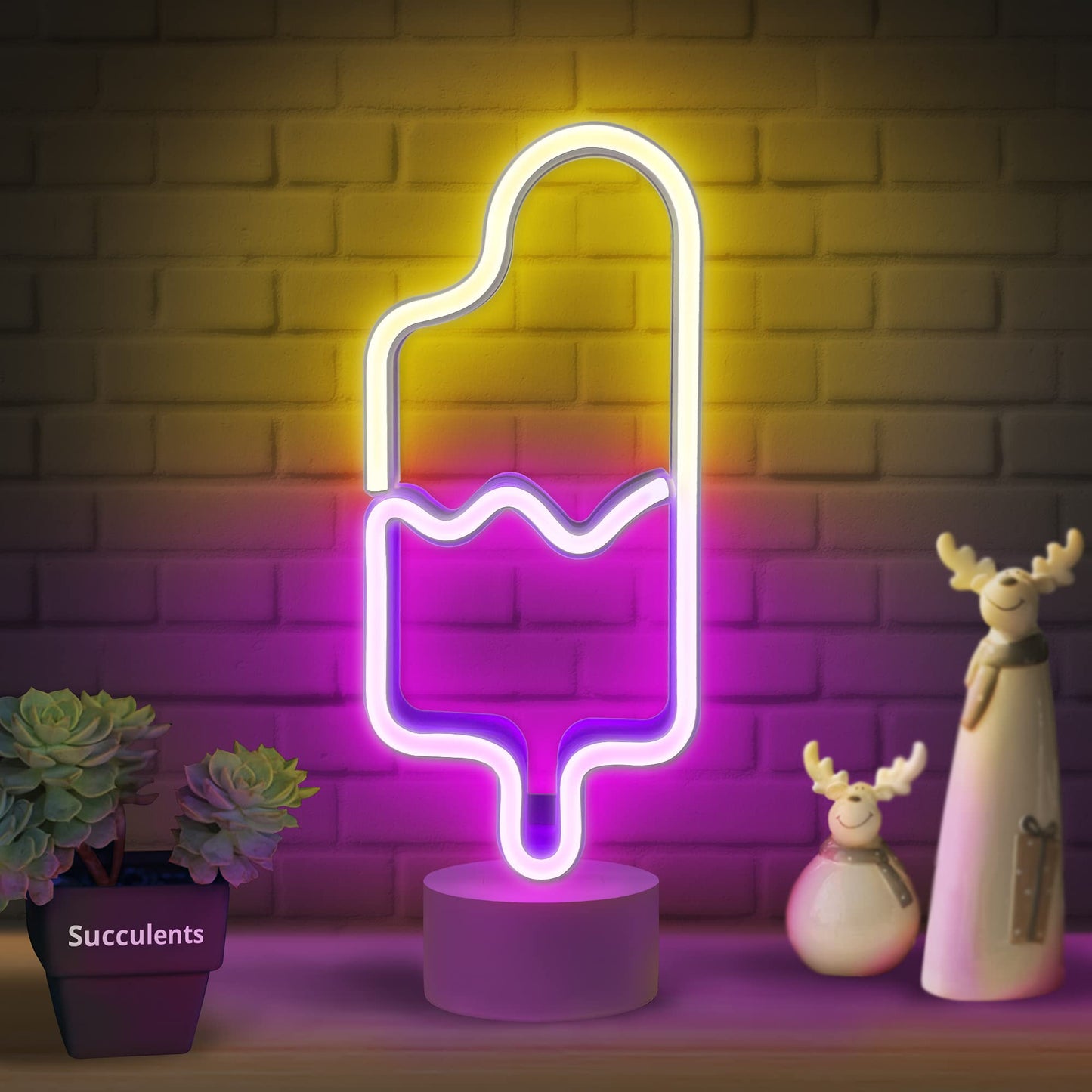 Lumoonosity Popsicle Neon Light - USB/Battery Powered Ice Cream Night Light - Pink & Warm White - Model NS-Popsicle