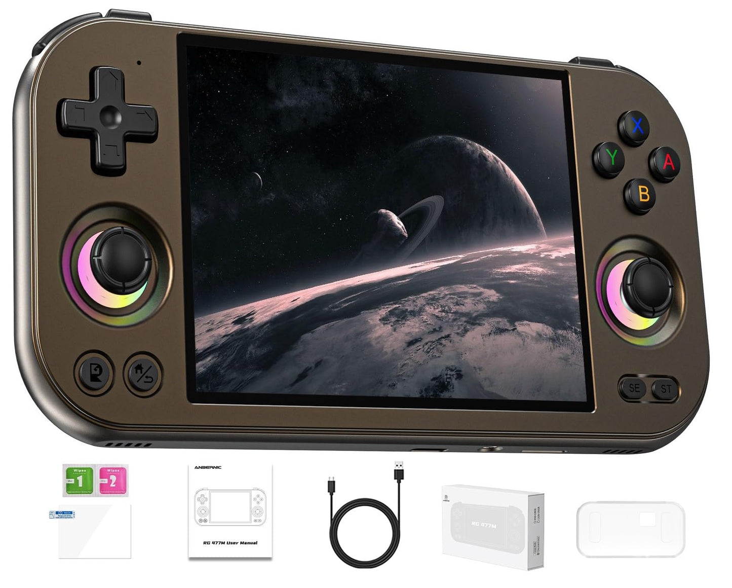 ANBERNIC RG477M Retro Handheld Game Console , Aluminum Alloy CNC Android 14 System 4.7 Inch LTPS in-Cell Screen Dimensity 8300 Processor Support WiFi 6E Bluetooth 5.3 NO Game Card(Brozen)