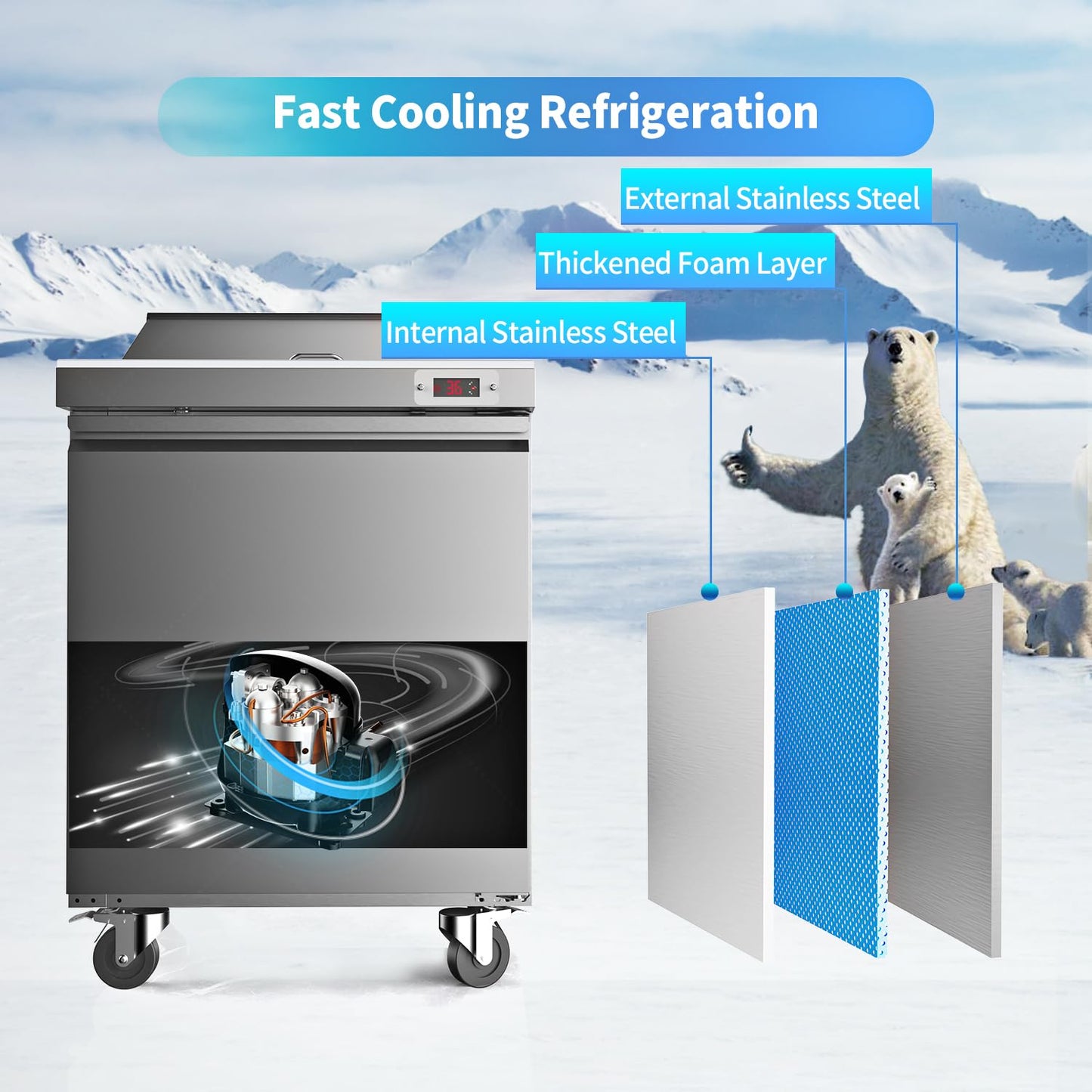 LCEKY 29" W Sandwich Salad Prep Table Refrigerator Commercial Refrigerator with 8 Pans Stainless Steel Fan Cooling Kitchen Equipment