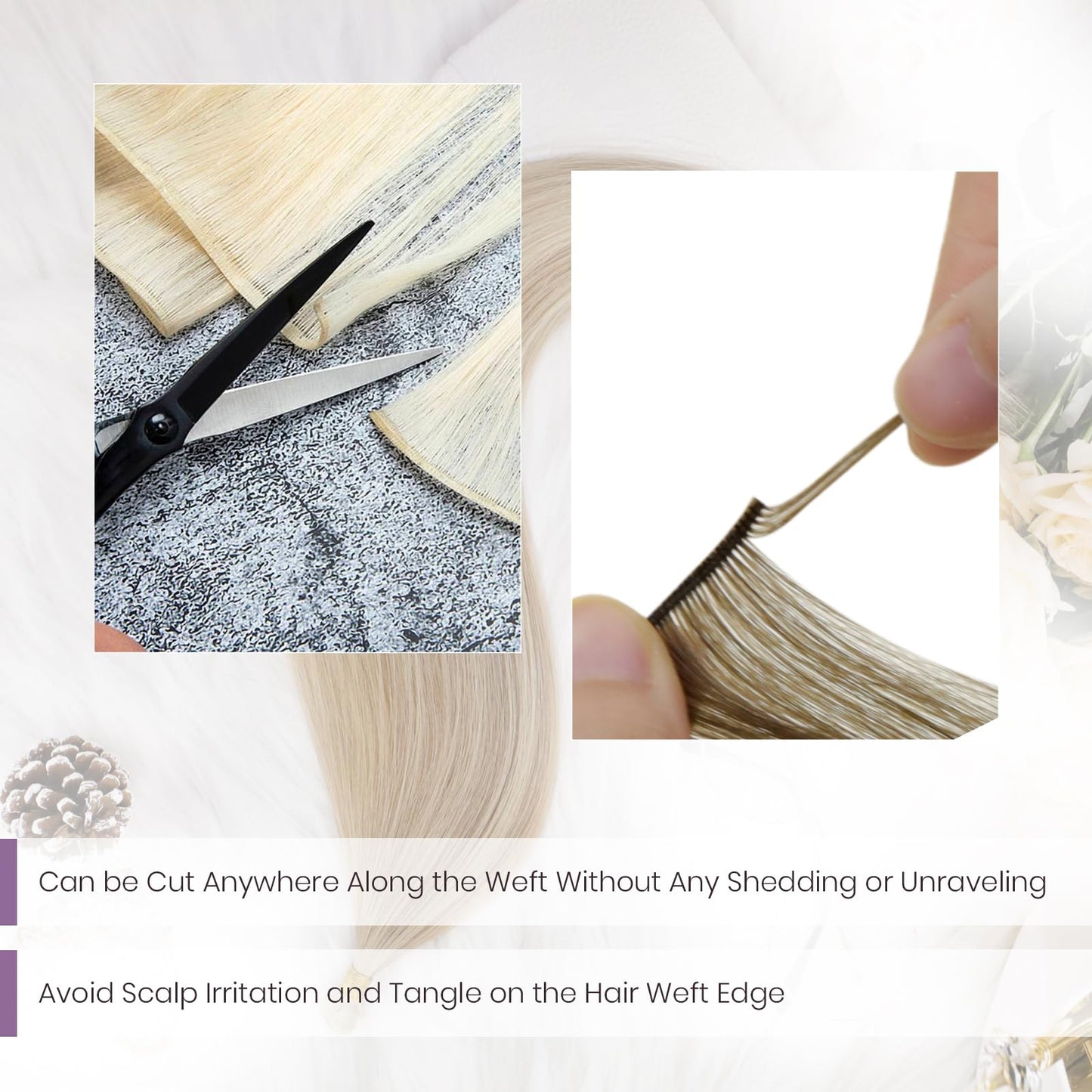 LaaVoo Hand Tied Weft Hair Extensions Human Hair Sew in Hair Extensions Real Human Hair Ombre Dark Brown to Light Brown Mix Blon