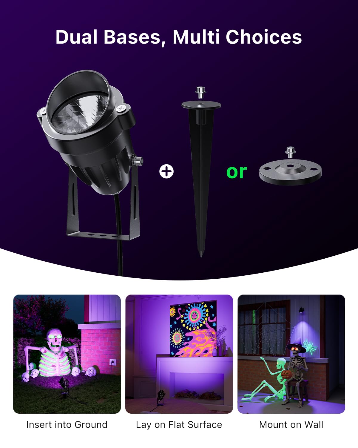 Uv Spotlights For Halloween Decorations 120V Outdoor Landscape Waterproof Blacklights Light Up Skeleton  Spider Web  Tombstones  Ghost  House  Plug-In Purple Spot Light Lighting House  Yard  Garden