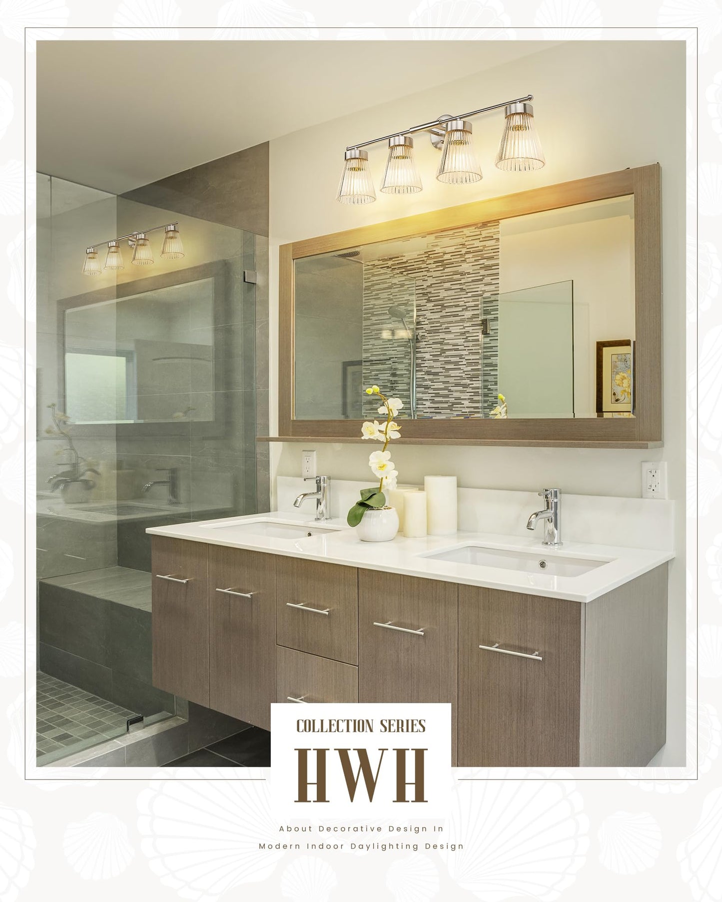 4-Light Bathroom Vanity Light Fixtures  Hwh Brushed Nickel Bathroom Vanity Lighting Modern Vanity Light Over Mirror With Clear Striped Glass Shade  5Hzg97B-4W Bn